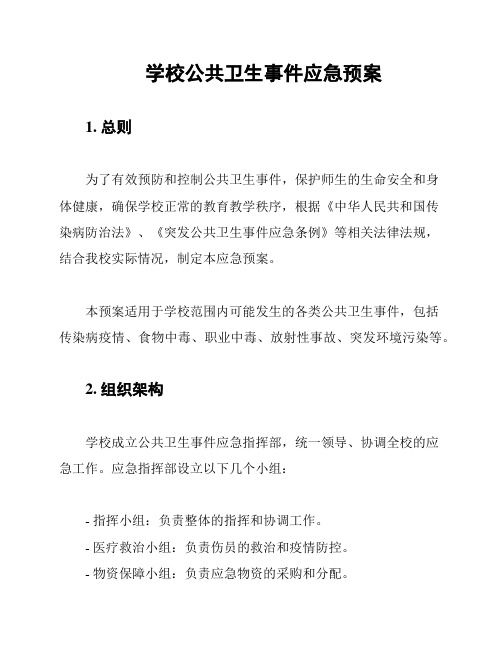 学校公共卫生事件应急预案