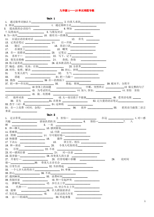 九年级英语1—15单元词组专练 人教新目标版