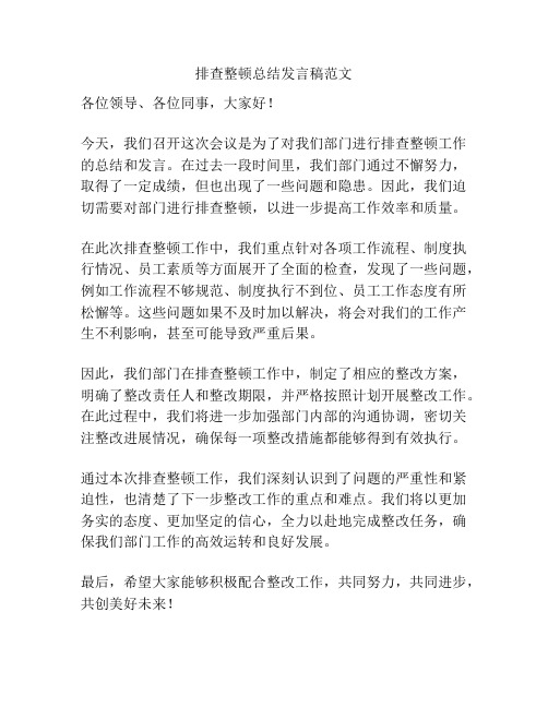 排查整顿总结发言稿范文