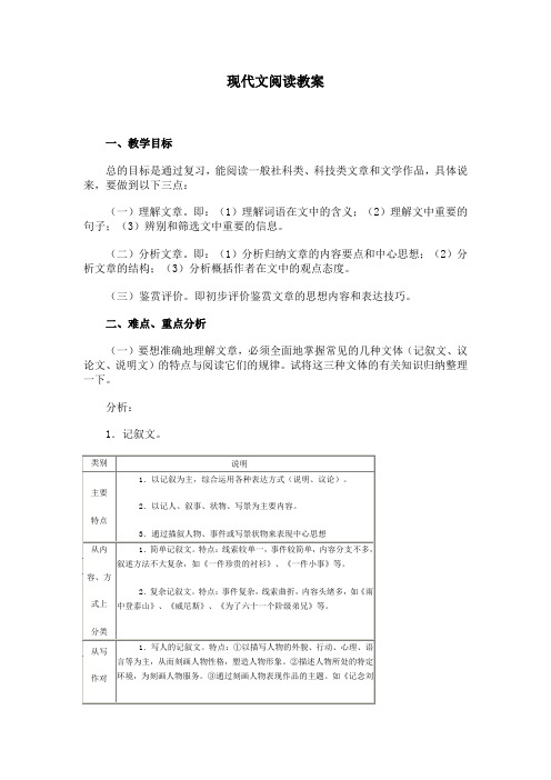 高中语文现代文阅读教案