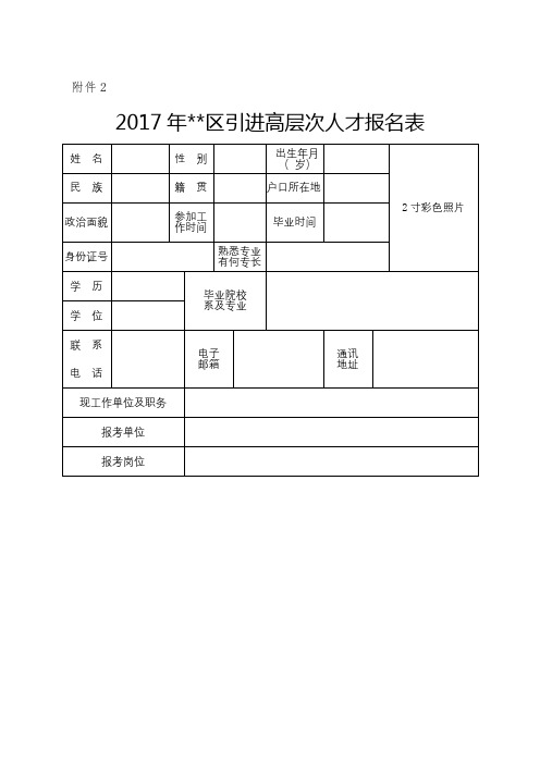 2017年XX区引进高层次人才报名表【模板】