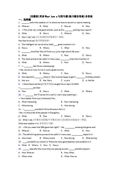 (完整版)英语What how a句型专题(练习题含答案)含答案