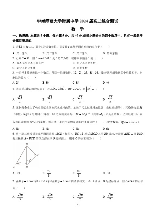 2024届广东省广州市华南师范大学附属中学高三综合测试(三)数学试题(含答案)