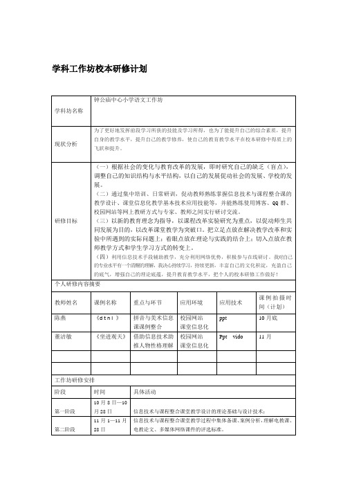 钟公庙中心小学语文工作坊研修计划