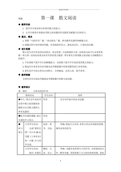 高考语文一轮冲刺总复习教案：散文阅读精编版