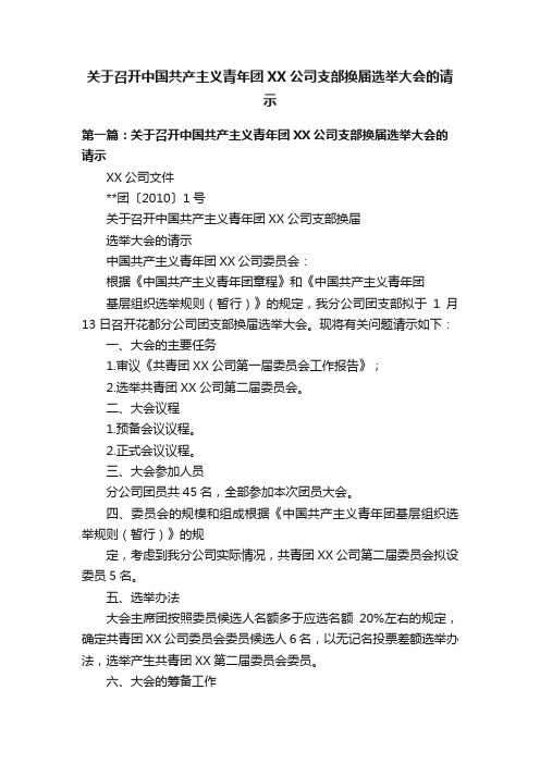 关于召开中国共产主义青年团XX公司支部换届选举大会的请示