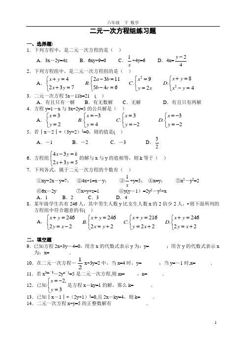 六年级 下 二元一次方程组