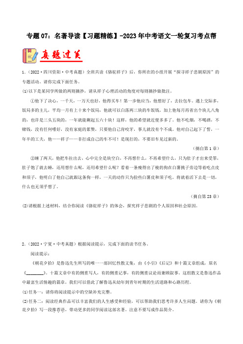 专题07：名著导读【习题精练】-备战2023年中考语文一轮复习考点帮(全国通用)(原卷版)