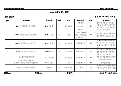 @2019年培训计划表