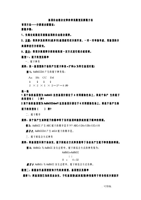 自由组合定律常见题型及解题方法