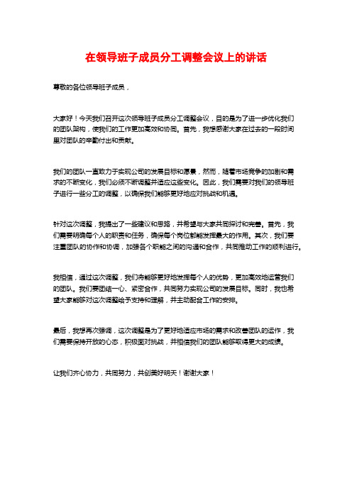 在领导班子成员分工调整会议上的讲话