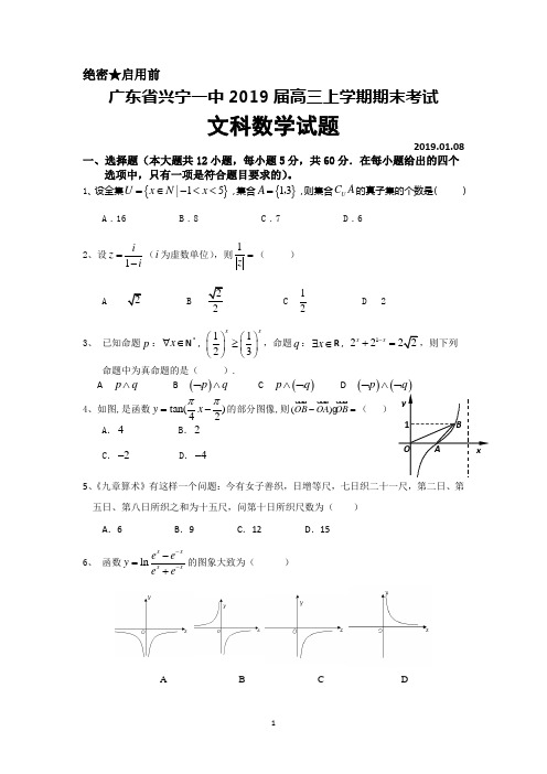 广东省兴宁市第一中学2019届高三上学期期末考试数学(文)试题+Word版含答案