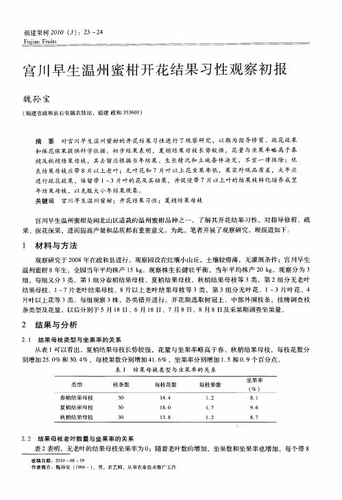 宫川早生温州蜜柑开花结果习性观察初报