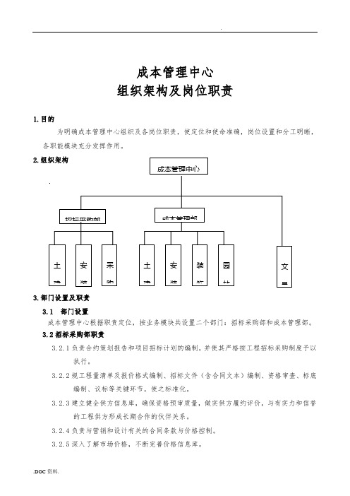 公司企业成本管理中心组织结构与岗位职责说明