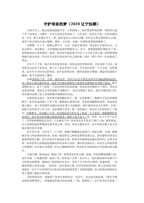 守护母亲的梦(2020辽宁抚顺中考语文记叙文阅读试题及答案)