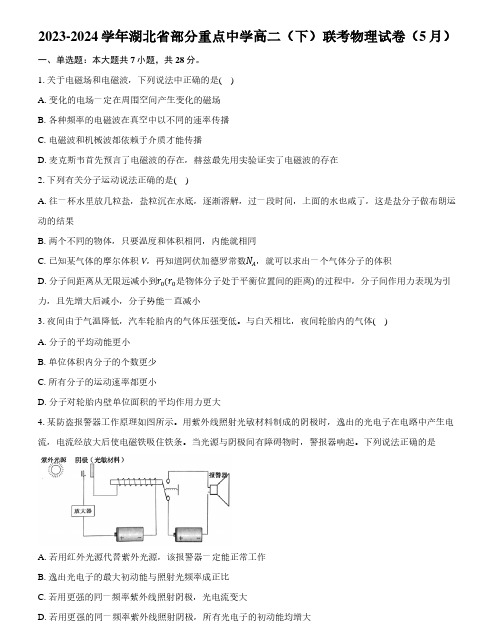 湖北省部分重点中学2024年高二下学期5月联考物理试卷+答案