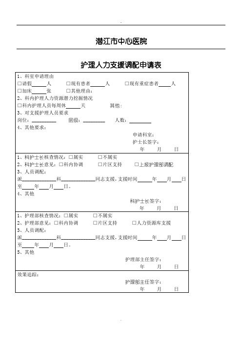 护理人力资源调配申请表