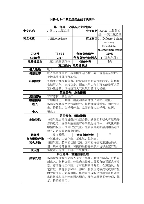 1-氯-1,1-二氟乙烷安全技术说明书