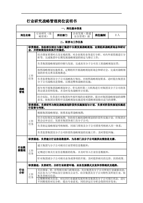 行业研究战略管理岗位说明书