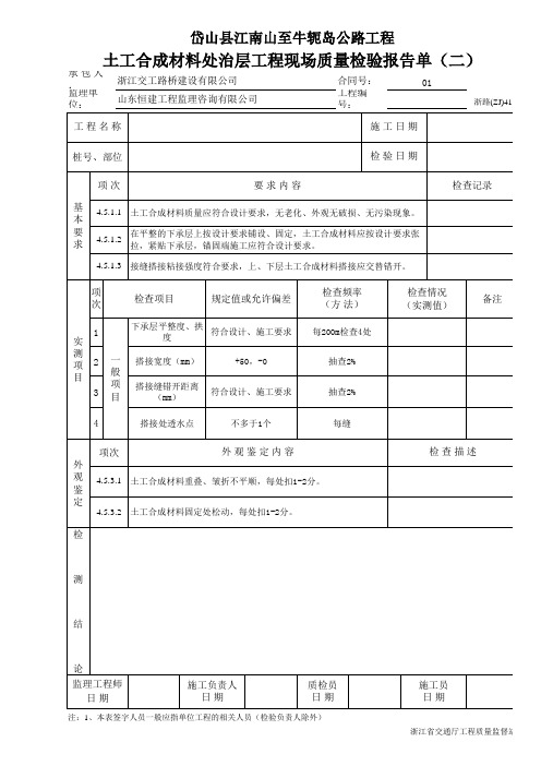 土工合成材料处治层工程现场质量检验报告单(二)