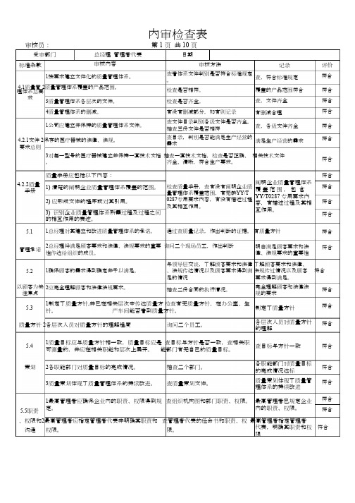 ISO13485内审检查表(完整各部门)