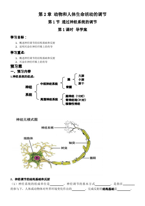 第2章第2节 通过神经系统的调节  第1课时导学案