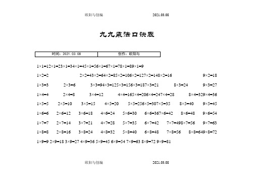 九九乘法口诀表(完整版)之欧阳与创编