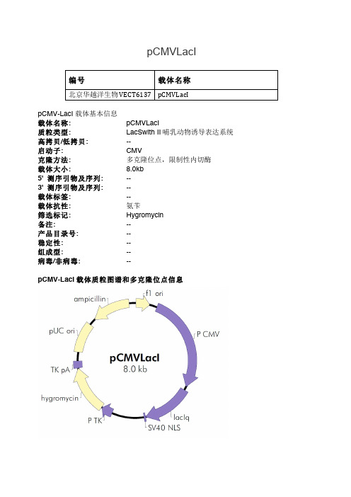 pCMVLacI哺乳动物表达载体说明