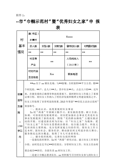 宣城市“巾帼示范村”暨“优秀妇女之家”申-报-表