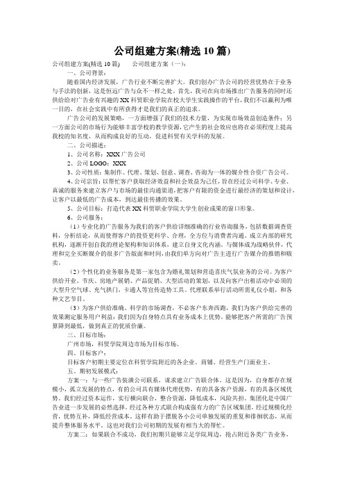 公司组建方案(精选10篇)