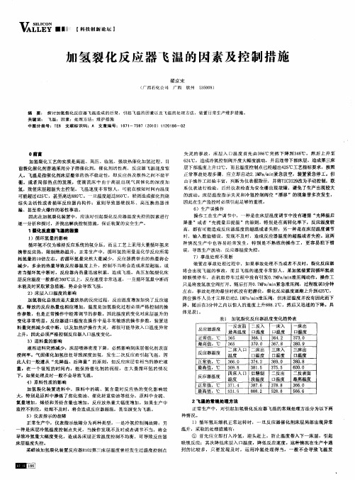 加氢裂化反应器飞温的因素及控制措施