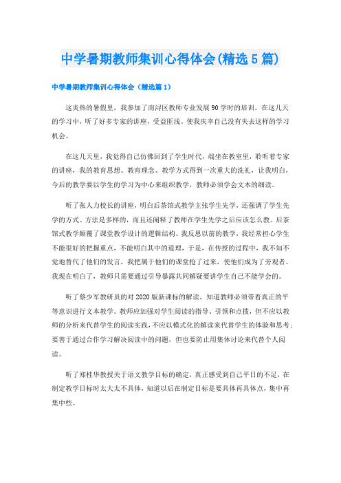 中学暑期教师集训心得体会(精选5篇)