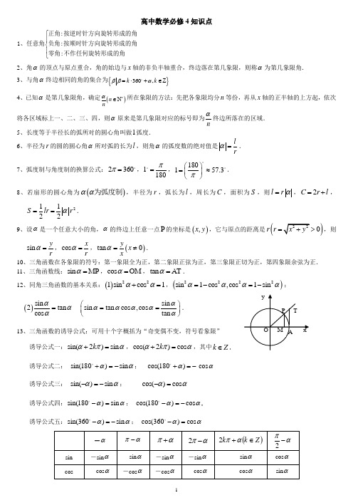 人教B版数学高中必修4_知识点整理(非常全)