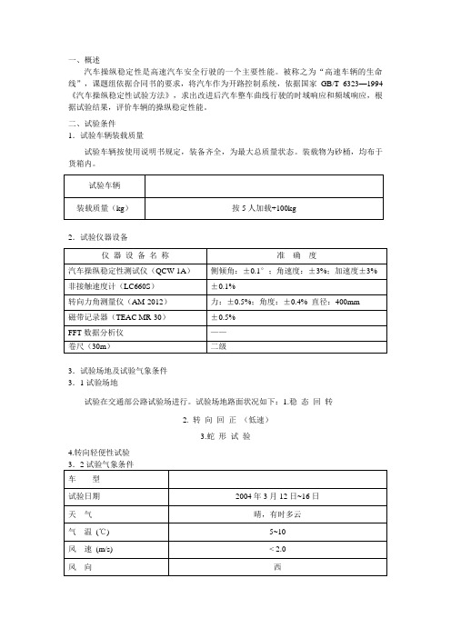 某车型操稳性实验标准流程