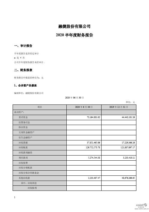 融捷：2020半年度财务报告