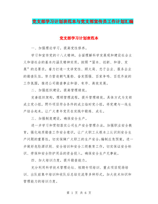 党支部学习计划表范本与党支部宣传员工作计划汇编.doc