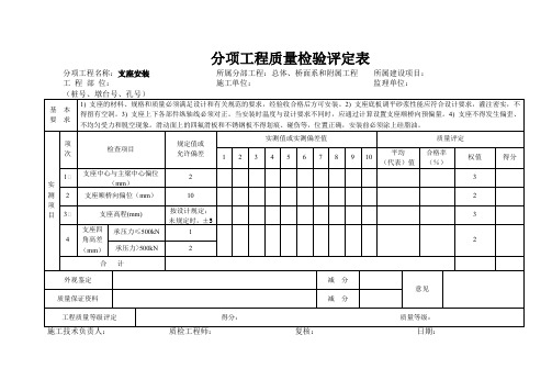 分项工程质量检验评定表(支座安装