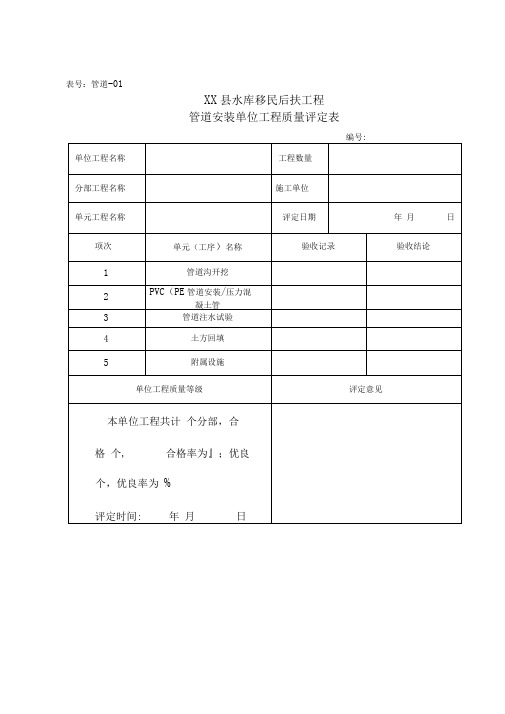 管道施工质量检验评定表