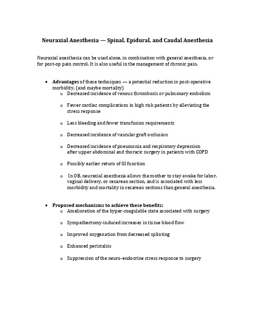 Neuraxial Anesthesia — Spinal, Epidural, and Caudal …