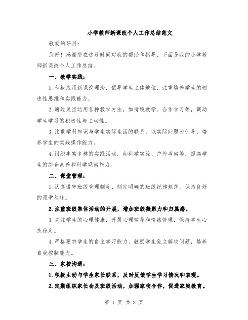 小学教师新课改个人工作总结范文