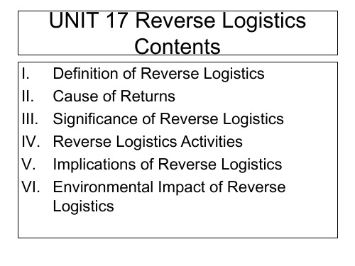 物流英语unit 17 Reverse Logistics