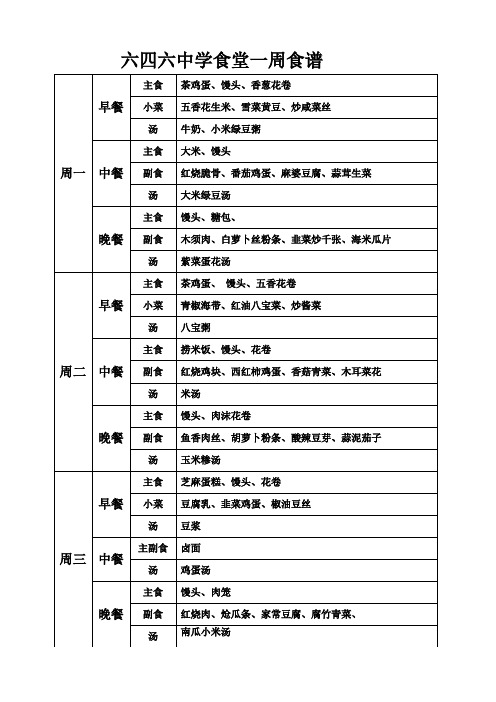 学校食堂菜谱表