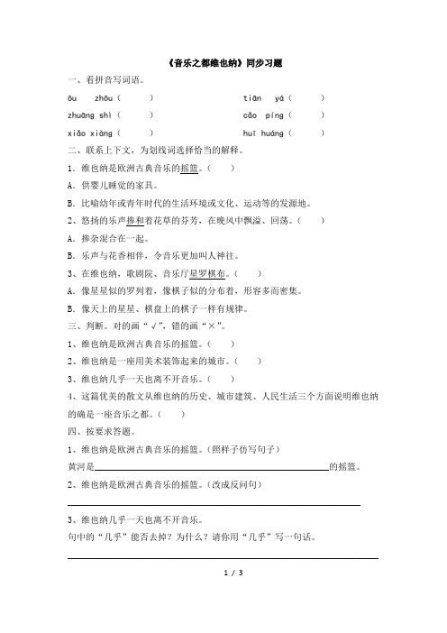 苏教版五年级语文下册《音乐之都维也纳》同步习题