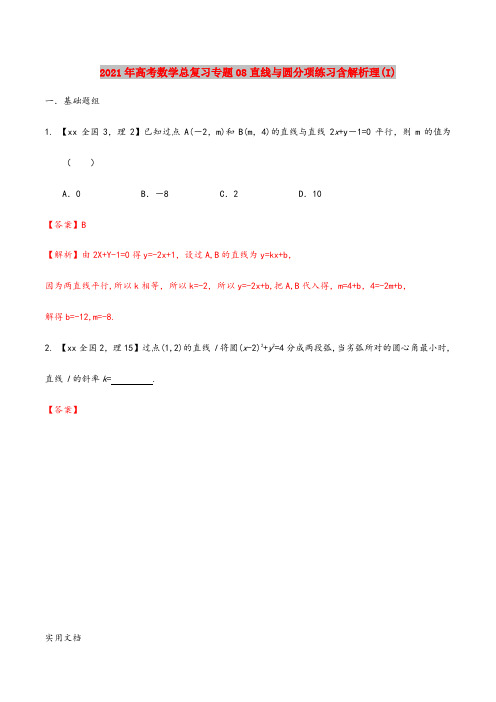 2021-2022年高考数学总复习专题08直线与圆分项练习含解析理(I)