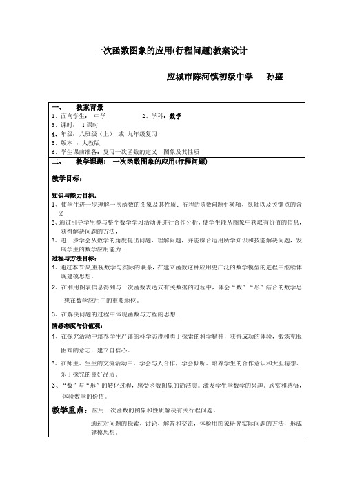 一次函数图象的应用(行程问题) 应城市陈河中学 孙盛