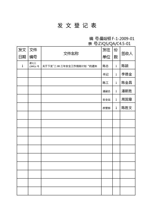 办公室记录表格样本1