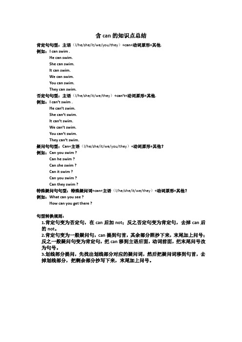 情态动词Can的相关知识及用法