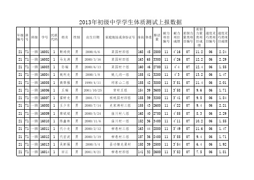 2013年新街初中体质健康数据