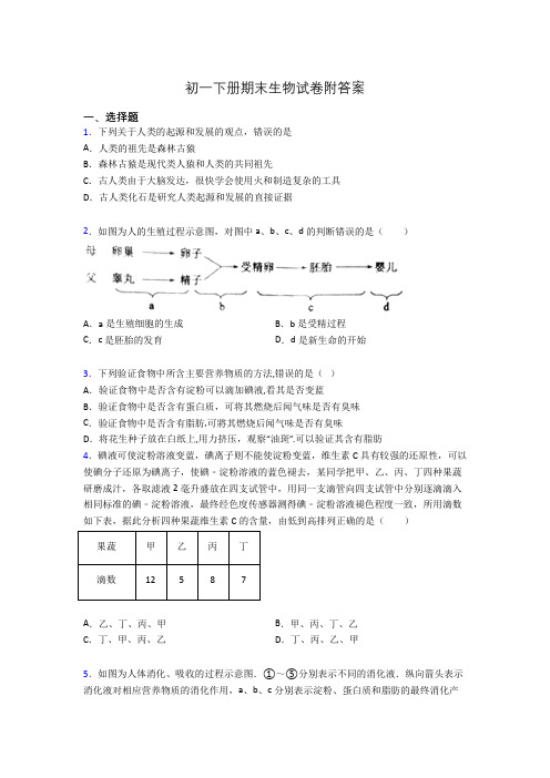 初一下册期末生物试卷附答案