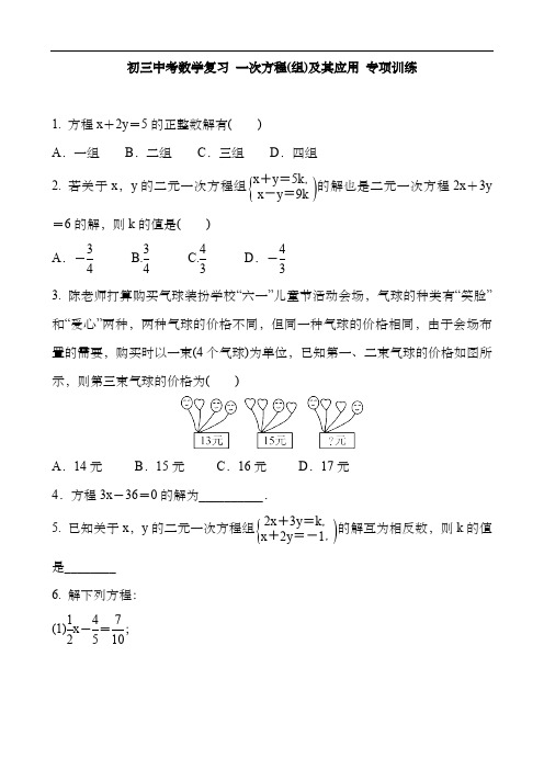 初三中考数学复习 一次方程(组)及其应用 专项训练 含答案
